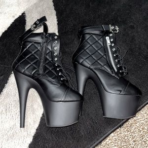 Black Quilted Platform Ankle Boots